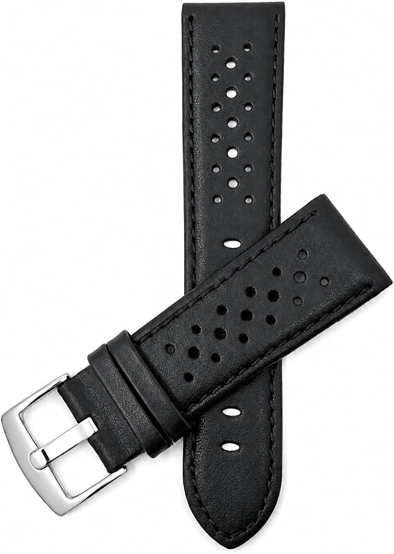 Mens Leather Rally Strap, Perforated Racing Watch Band, 18-24mm, Reg/XL | 13 Colors, 18mm-24mm Breathable Perforated Soft Italian Leather Racing Watch Band, Rally Strap for Men, Reg / Extra Long