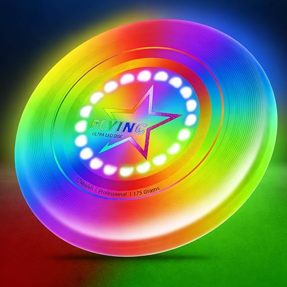 Dilabnba LED Flying Disc Toy for Lawn Game Beach Sand Backyard Outdoor Playing, Glow in The Dark Flying Ring Toass and Catch Camping Toy for Kids Adults Teen, Rechargeable, 175g