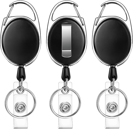 Retractable Badge Reel, 3 Pcs, Black