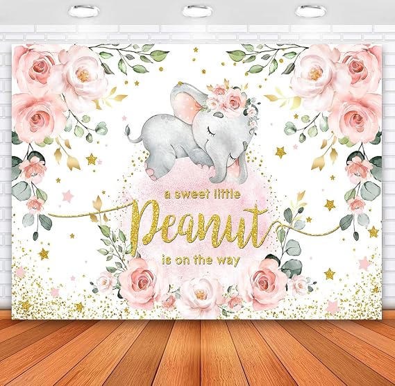 Sensfun Baby Girl Elephant Baby Shower Backdrop Pink Floral Banner (5x3ft)