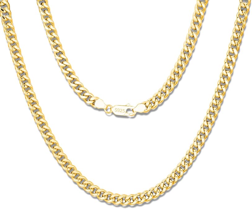 Cuban Link Chain Necklace for Men and Women, Solid 18K Gold Plated/S925 Sterling Silver Italian 5mm Diamond Cut Curb Chain for Men (Sliver/Gold, 18-22inch)