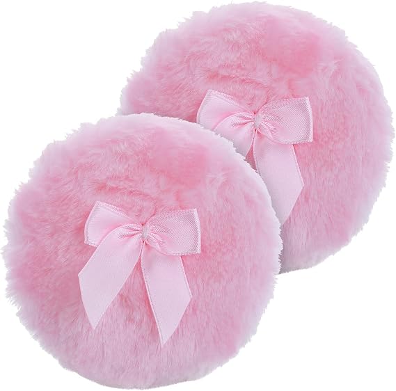 Sibba Large Fluffy Powder Puff - 4 Inch Ultra Soft Washable Reusable Velour Face Body Puff for Loose Powder - Wet Dry Makeup Tool (Pink)