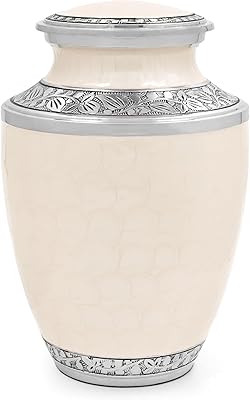 Adult Cremation Urns Metal Cremation Urns for Human Ashes - Decorative Memorial Urn for Adults, Secure Screw Lid, Durable Burial Urn for Home, Funeral, Men & Women 10 White & Silver - CLEENTABLE