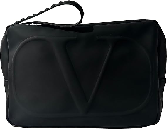 Valentino Black Large Zip Makeup Cosmetic Clutch Wristlet Pouch Approx 8.5L x 5H x 2W (2235)