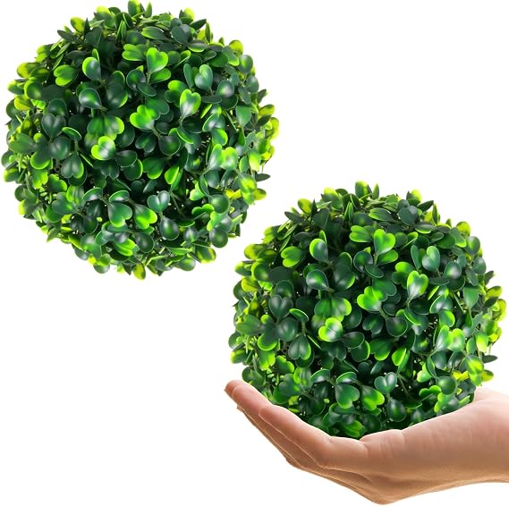 Hotop 2 Pcs 5 Inch Artificial Plant Topiary Ball 4 Layers Garden Spheres Boxwood Balls Artificial Topiaries Spheres Decorative Plants for Backyard, Balcony, Garden, Indoor Outdoor Decor(Green)