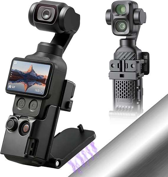 AMAZEAR Magnetic Mount Stand Compatible with DJI Osmo Pocket 4P/4/3/Xtra Muse, Pocket4 Accessories Adapter Clamp Magnet Suction Case Holder on Desktop/Vertical Surface, 180 Adjustable Handle, Black
