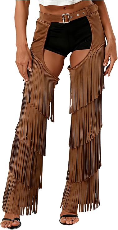 Chaps for Women Cowgirl Pants Fringe Cowboy Assless Chaps Western Pants Trousers for Club Party