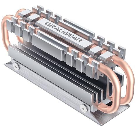 GRAUGEAR M.2 2280 SSD Heat Sink Aluminum with Two Pure Copper Heat Pipes Multi-Layer Heat Sink Deck Design Thermal Pad Provides Strong Cooling for NVME SATA M.2 SSD Height 3.4 cm G-M2HS06