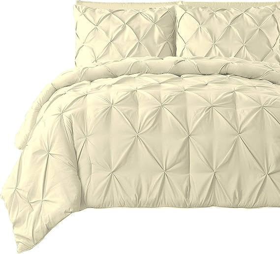 Cotton Duvets - Pinch Pleated Pintuck 1 Pc Duvet Cover - Luxury 600 Thread Count 100% Natural Cotton Decorative Duvet Solid (Super King, Ivory)
