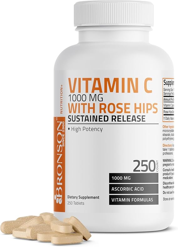 Bronson Vitamin C 1000 mg with Rose Hips Sustained Release, 250 Tablets