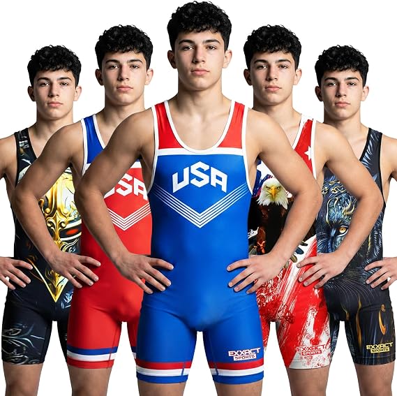 Exxact Sports Sublimated Adult & Youth Wrestling Singlet - Premium Powerlifting Singlet for Men & Boys, Unisex Singlets