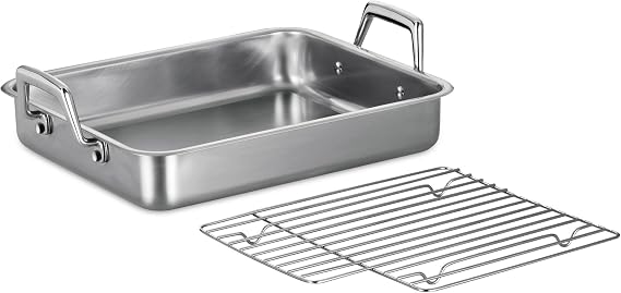 Tramontina 13.5-Inch Stainless Steel Roasting Pan with Rack | Turkey Roaster for Oven, Dishwasher Safe, Made in Brazil