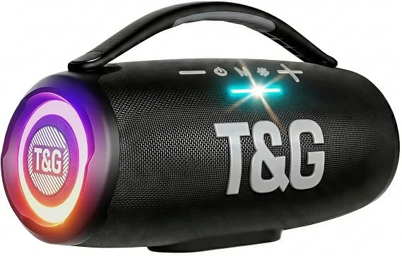 T&G TG Bluetooth Ourdoor Speaker with Bass, 60W Loud Boombox | IPX5 Waterproof Speaker for travel , USB / TF / FM Radio , RGB Light , Party Gift , Black