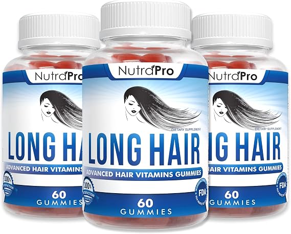 NutraPro Long Hair Gummies - Unisex Hair Growth Supplement with Biotin, Vitamins A, C, D, E, Zinc, Folic Acid - Cherry Flavored Gummy Vitamins for Hair Loss - 3 Month Supply