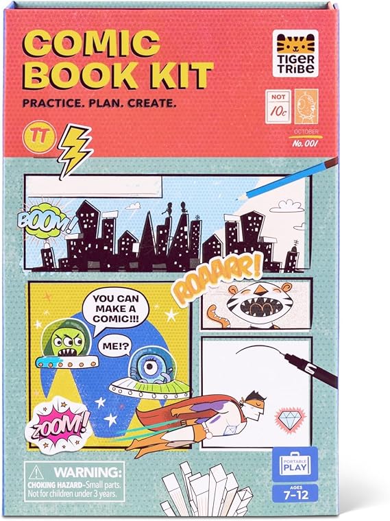 Tiger Tribe Comic Book Kit for Kids Creative Activity Set with Step-by-Step Guide, Stationery, Blank Pages, Stickers for Children & Tweens