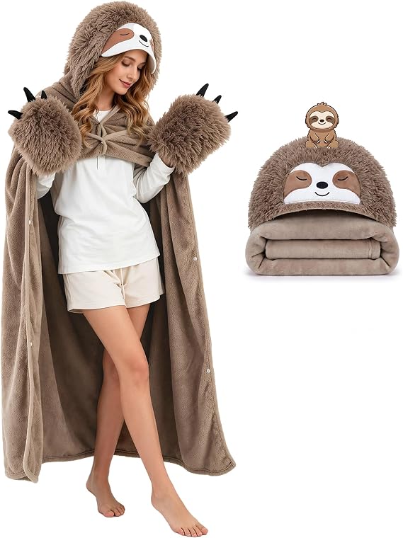 SQEQE Wearable Blanket Oversized Blanket Hoodie Soft Warm Hooded Cute Gifts for Adults 52x60 Inch
