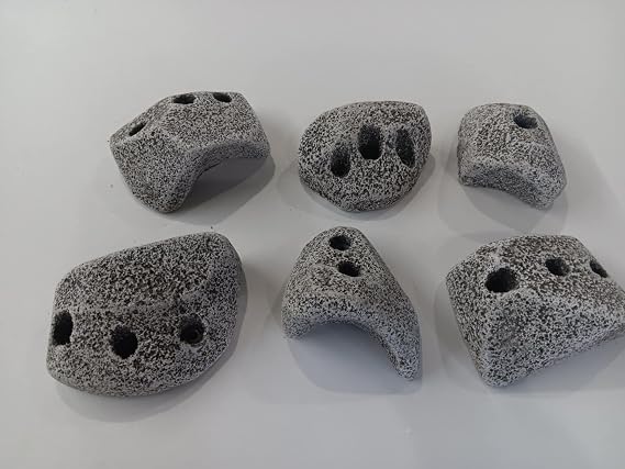 Rock Climbing Holds, Textured Gray Granite Style, 5-6 inch Width, Multiple Bolt Holes