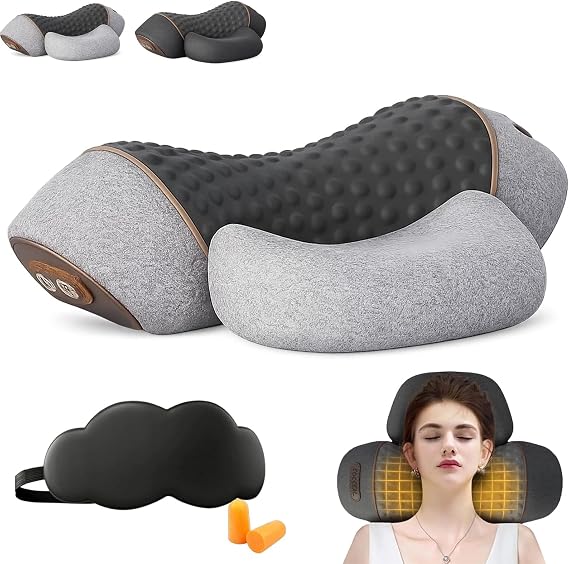 2026 New Artuvate Neck Massager, Fisiorest 3 in 1 Neck Massager, Cervical Necks Stretcher with Heat, Massage Headrest for Black Stretcher Massage Relaxer, Ergonomic Design, Relieves Pain (Gray)