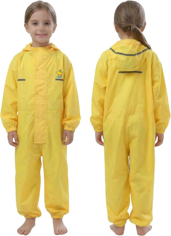 Toddler Rain Suit Waterproof Coverall One Piece Rain Suits Kids 2-12 Years