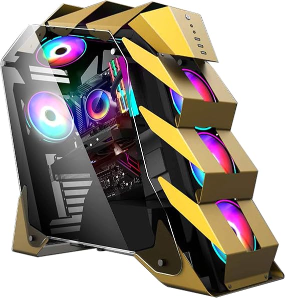 Computer Case Gaming Computer PC Case ATX/MICROATX Computer Case RGB, Full Tempered Glass Side Panel - with Metal Frame - Cooling Ready - Expansive Storage, Yellow