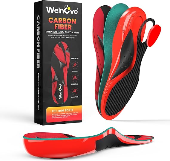 Carbon Fiber Insoles for Men & Women: Enhance Sport Performance in Running & Jump for Athletes, Plantar Fasciitis Relief Inserts, S, 8-8.5 Women