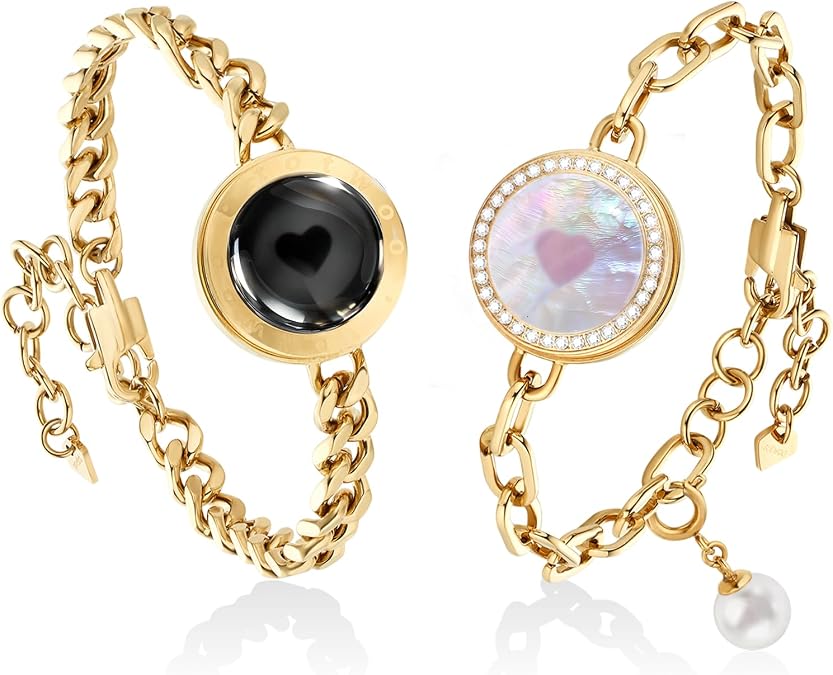TOTWOO Long Distance Touch Bracelets with Vibration Function Smart Jewellery His and Hers Couples Matching Bracelets Sun and Moon Pattern Couple Gifts Pair One-to-One via Bluetooth Love Relationship