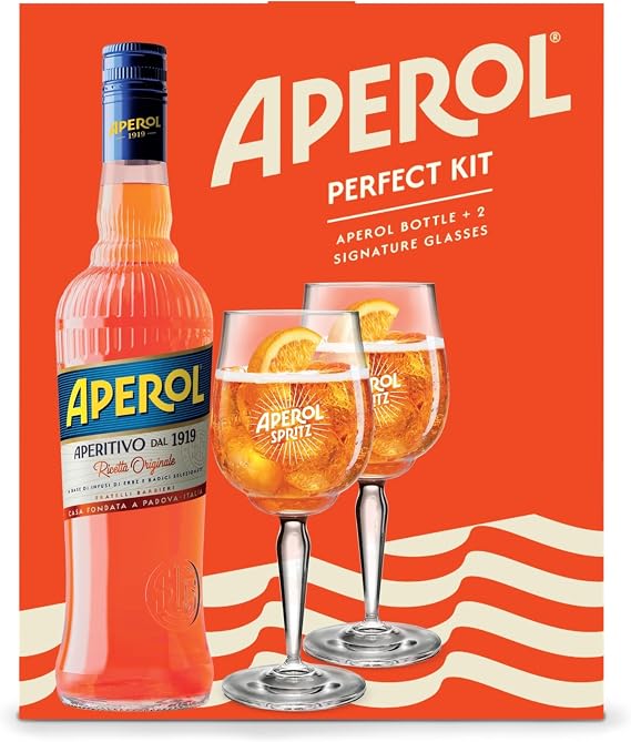 Aperol Spritz Gift Pack - Contains Aperol 70CL Bottle Plus 2 x Authentic Branded Glasses