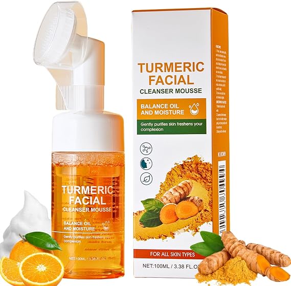 Turmeric Face Wash, Gentle Foaming Face Cleanser with Glow Cleanser Brush, Brightening Face Cleanser, Deep Cleansing Pore, Control Oil, Reduce Blemish, Hydrating