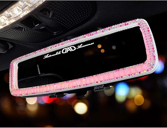 Bling Rhinestone Car Rear View Mirror for Women - Pink