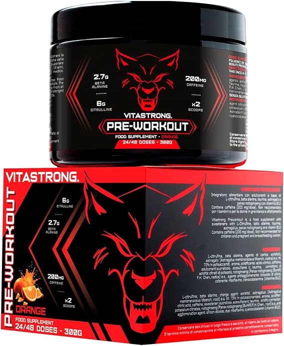 Pre Workout Powder 300g, Complex with Vitamin B12, L Citrulline, Beta Alanine, Caffeine, Taurine, AstraGin, Panax Notoginseng, Alternative to Pre Workout Gummies (24 Servings (Pack of 1), Orange)