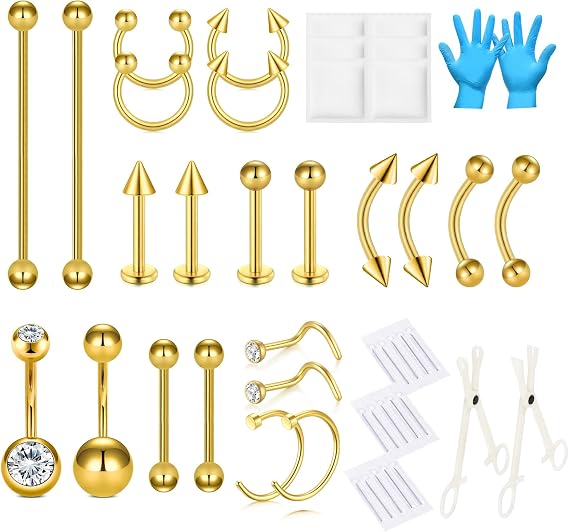 AVYRING Piercing Kit for Nose Septum Belly Button Eyebrow Lip Tongue Ear Cartilage Tragus Helix Piercing with Jewellry, 316L Stainless Steel Piercing Tools and Supplies
