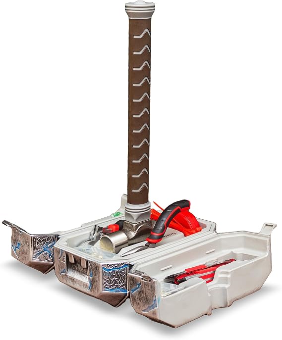 Marvel Mighty Thor's Hammer Mjolnir 91-Piece Tool Set, All-In-One Kit | Gadgets Include Screwdrivers, Wrench, Hammer, Pliers, Hook Sets, and More