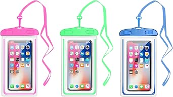 Waterproof Phone Pouch, Universal Case Compatible for iPhone 16 15 14 13 12 Pro Max Plus Up to 8.3", 3 Pack (Blue Green Pink)