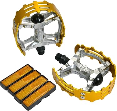 Wellgo Old School BMX MTB XC-II Bear Trap 9/16"" Bicycle Pedals, Gold, WE2965, 109 x 95mm