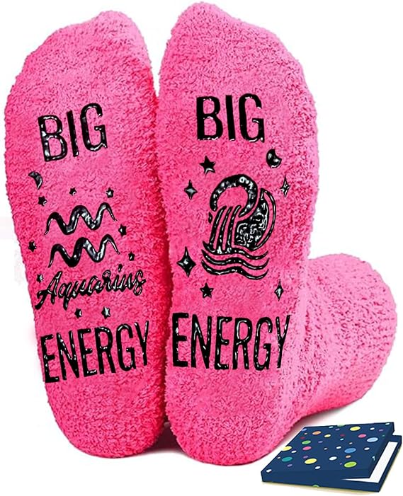 Zodiac Birthday Gifts - Astrology Constellation Horoscope Fuzzy Space Galaxy Socks for Women Teen Girls