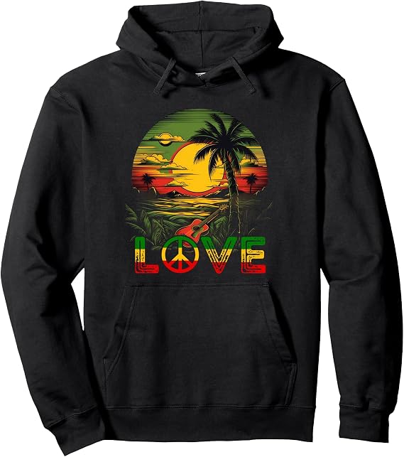 Reggae Music Guitar Rasta Pride Jamaica Rasta Reggae Sunset Pullover Hoodie