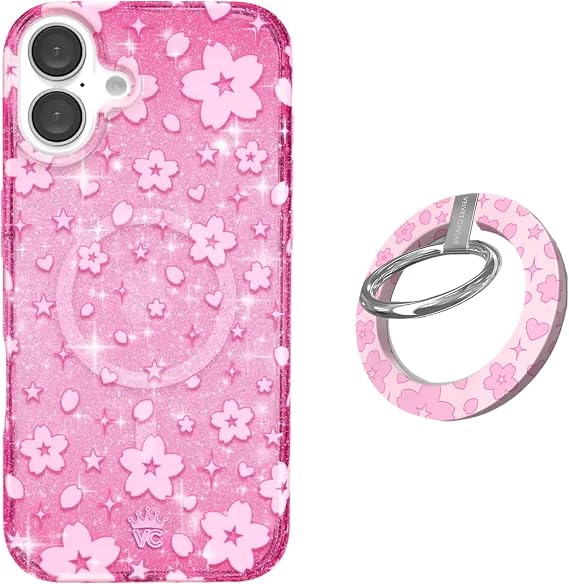 VELVET CAVIAR MagSafe Grip + iPhone 16 Case (Bundle - Glitter Cherry Blossom)