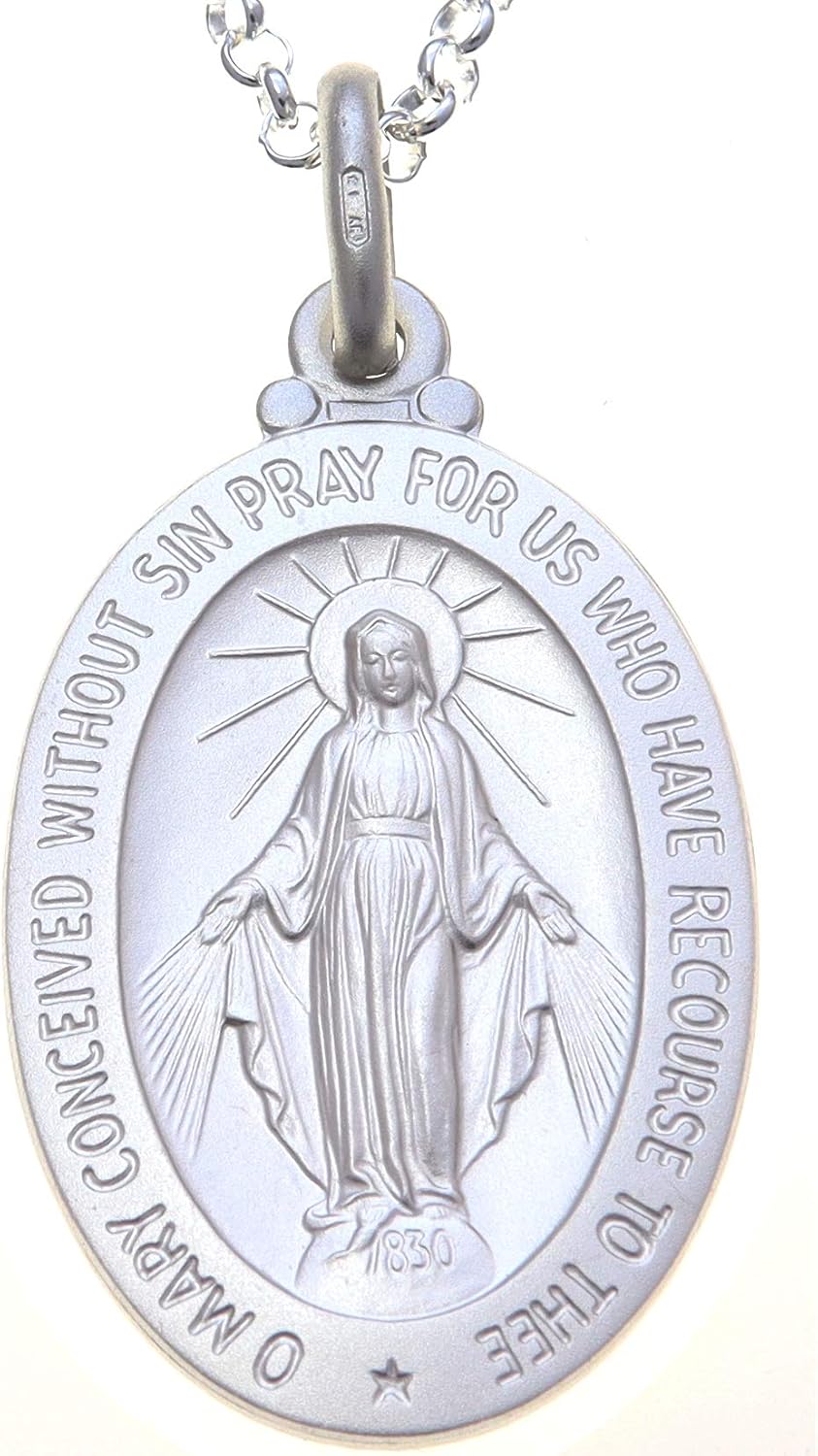 Alexander Castle Large 925 Sterling Silver Miraculous Medal Catholic Necklace - 30mm x 21mm Miraculous Medal with 20" Silver Chain & Jewellery Gift Box