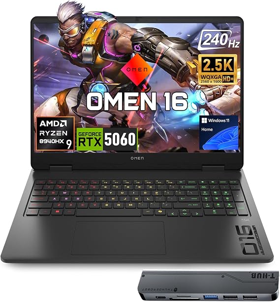 HP Omen 16" 240Hz Ryzen 9 8940HX & 5060 Gaming Laptop, 16GB DDR5 + 1TB SSD