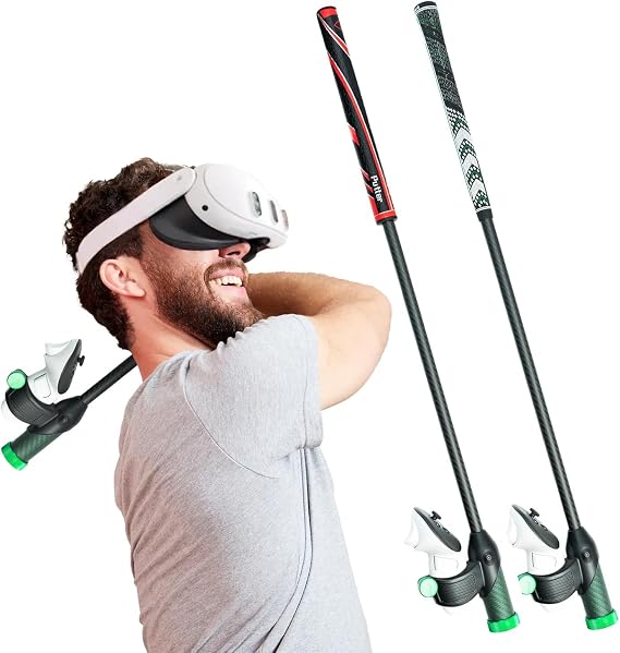 DriVR Elite Standard Putter Combo - Realistic VR Golf Simulator Handle - Carbon Fiber VR Golf Club Handle for Quest 2, 3 and Pro - Adjustable Weighted VR Golf Simulator Grip