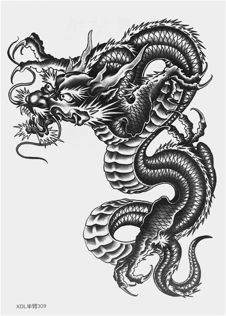 ULTNICE Temporary Arm Tattoos Large Black Dragon Temporary Tattoo Sticker for Men Women
