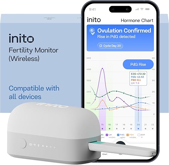 Inito Fertility Monitor & Hormone Tracker for Women | Track and Confirm Ovulation | Estrogen, LH, PdG, FSH | Includes 15 Test Strips + Free App | Wireless | Compatible with All iOS & Android Devices
