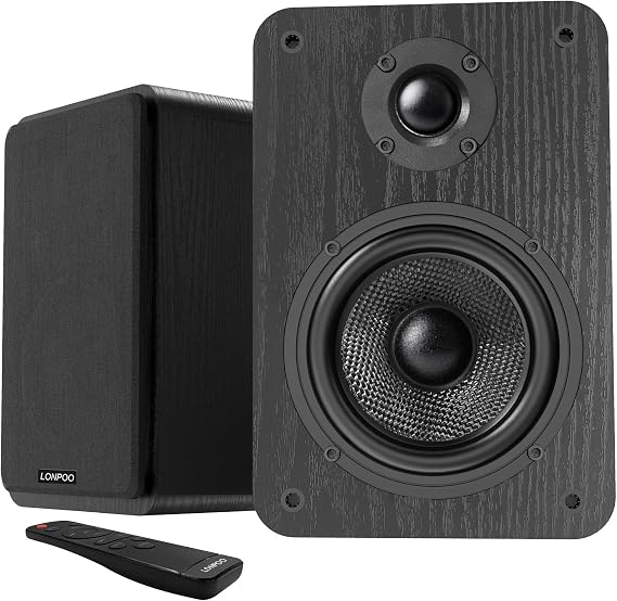 LONPOO 60W Powered Bookshelf Speakers HiFi Stereo Sound for TV/PC/Turntable