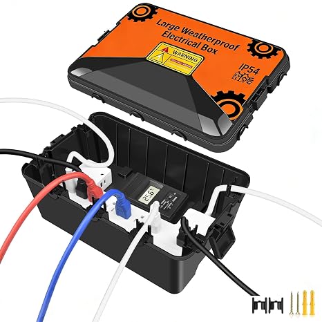 Large Outdoor Waterproof Electrical Box for Strips,Plugs,Timer, Black
