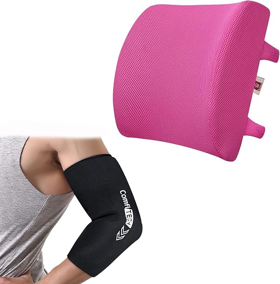 Lumbar Support Pillow for Back Pain Relief - Pink & ComfiTECH Elbow Ice Pack for Tendonitis and Tennis Elbow