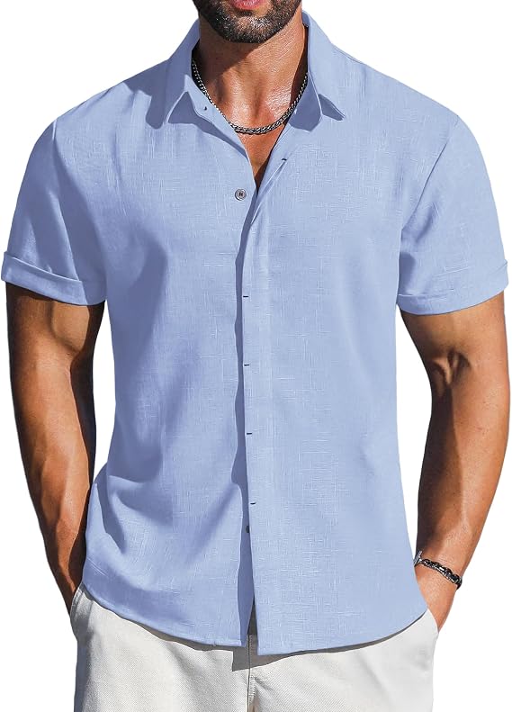 Men's Linen Shirt Short Sleeve Button Down Lightweight for Beach Vacation