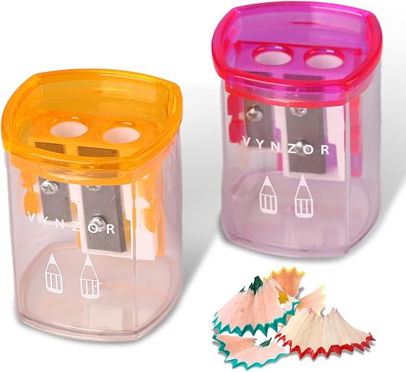 2 Pcs Pencil Sharpener with Container, Dual Holes 8mm& 8mm