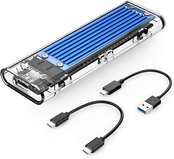 ORICO M.2 SSD External Enclosure 10Gbps M.2 SSD Case NVMe & SATA Compatible Transparent NVMe Case, No Tools Required, UASP Trim Supported, Aluminum Plate Included, Thermal Conductive Rubber Included