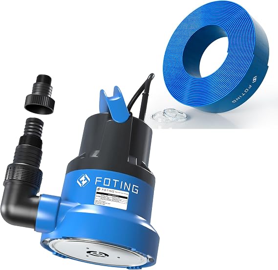 FOTING Sump Pump with 25FT Pool Backwash Hose 1-1/2 lN, 1/2Hp clean/Dirty submersible Water Pump, 2450GPH Utility Pump