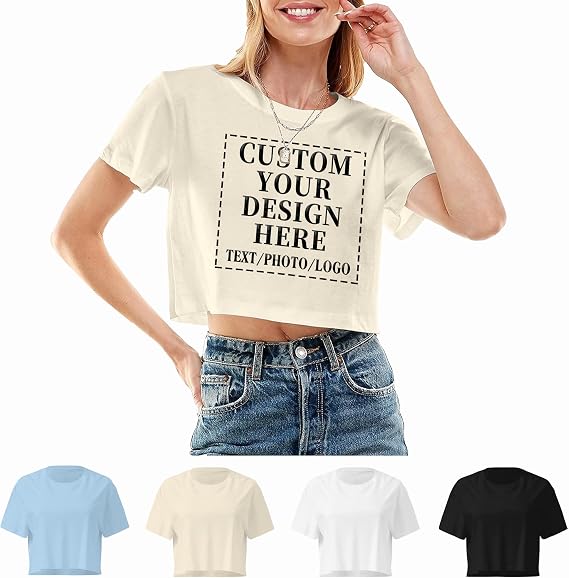 Custom Crop Tops for Women - Customized Crop Top with Logo Text Picture Personalized Summer Shirts